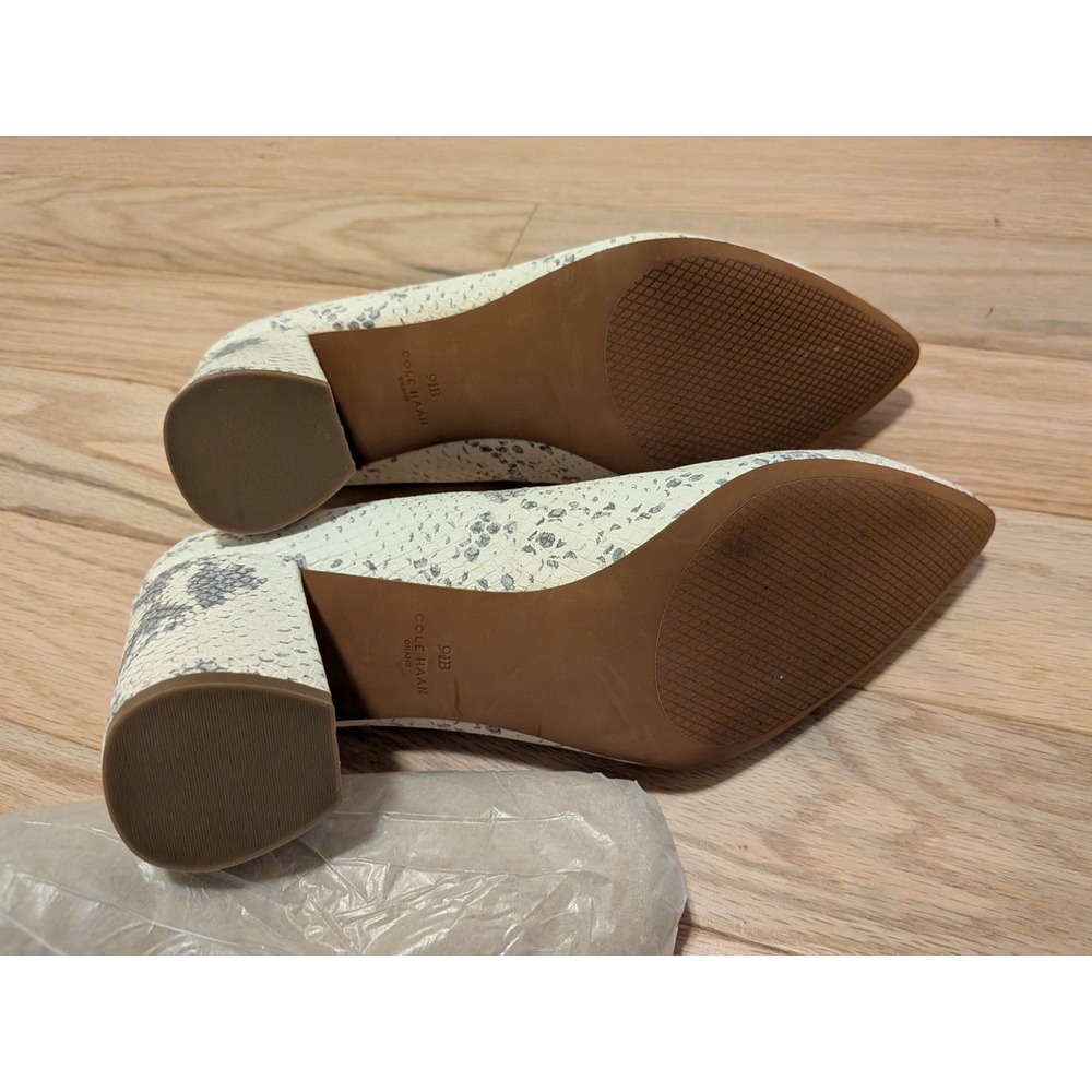 Cole Haan Grand Womens 9.5B Snakeskin Embossed Leather Block Heel Pumps Cream - Picture 4 of 9